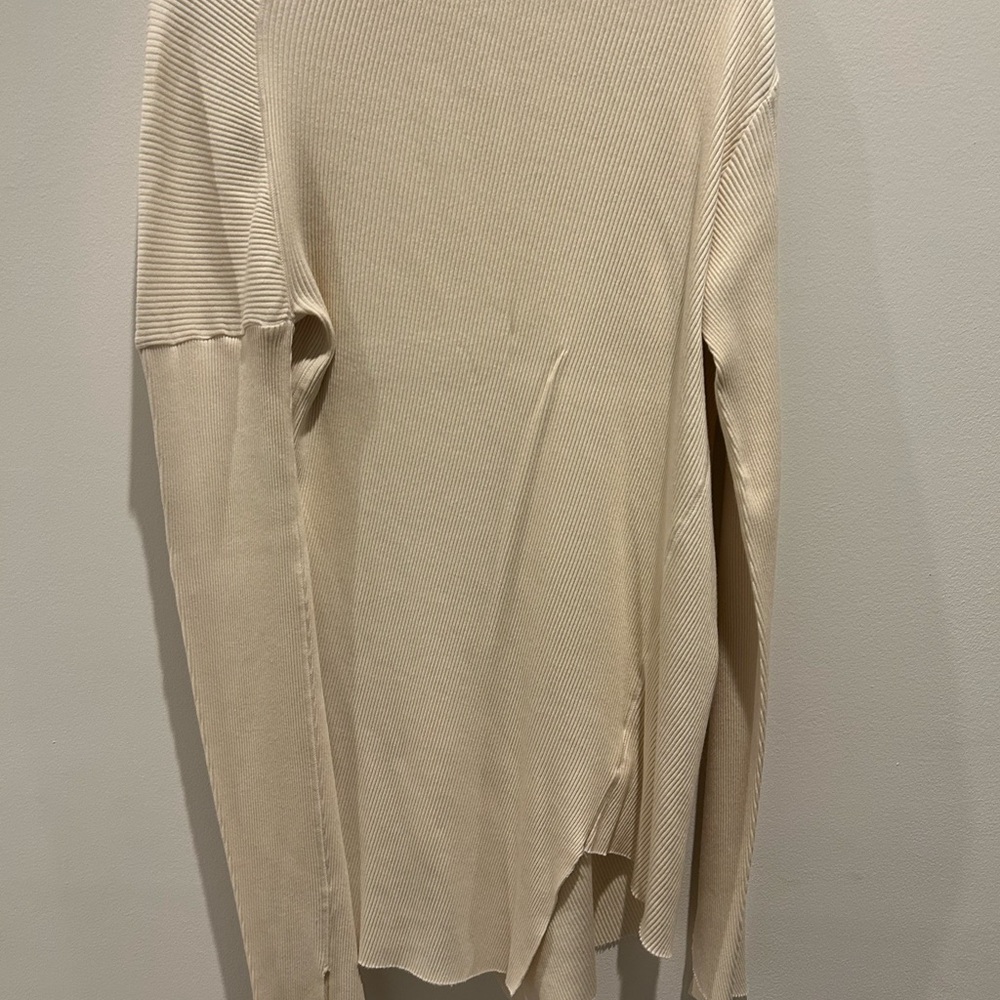 Helmut Lang Cream Asymmetrical Long Sleeve Ribbed Tunic - Size Large - Picture 2 of 4
